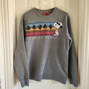 Peanuts Crewneck Heathered Snoopy Venice Beach Palm Tree Striped Sweatshirt  M